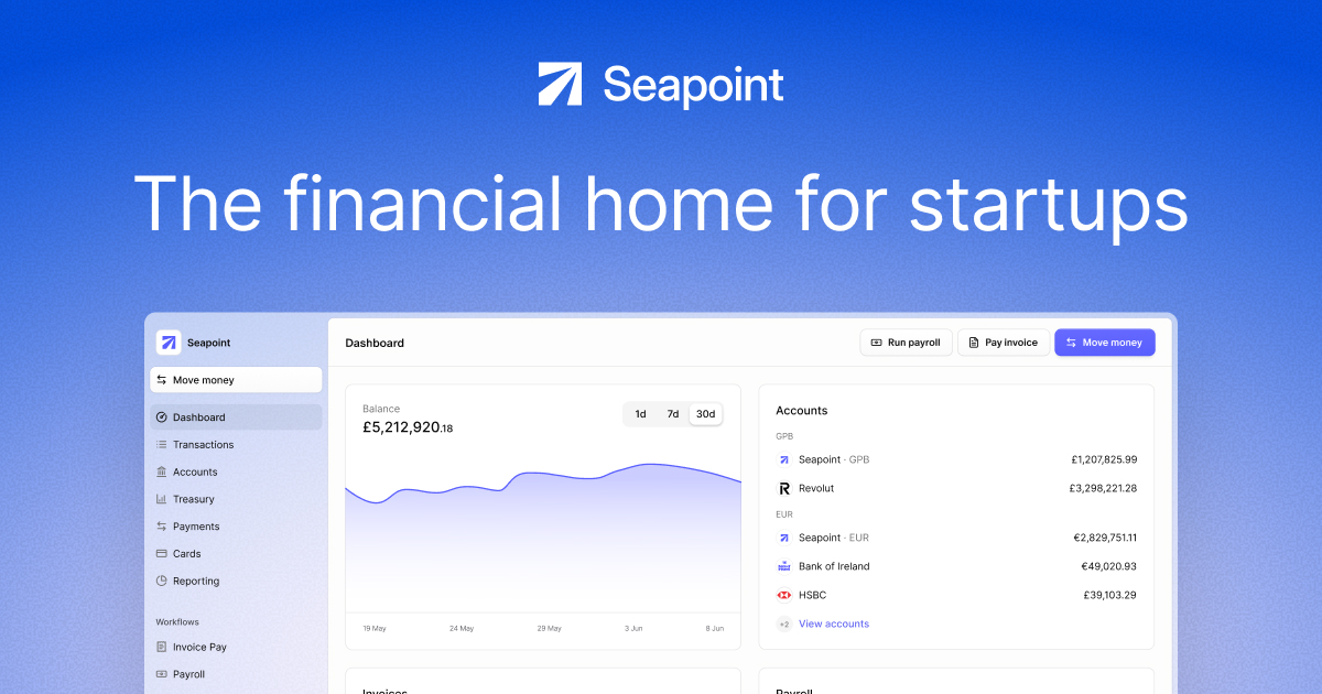 Seapoint dashboard image representing startup finance operations and financial control.